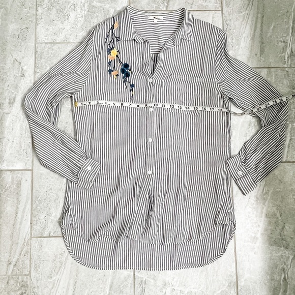Laju Navy Striped Collared Button Down Floral Embroidery Accent Size Large - Picture 5 of 8
